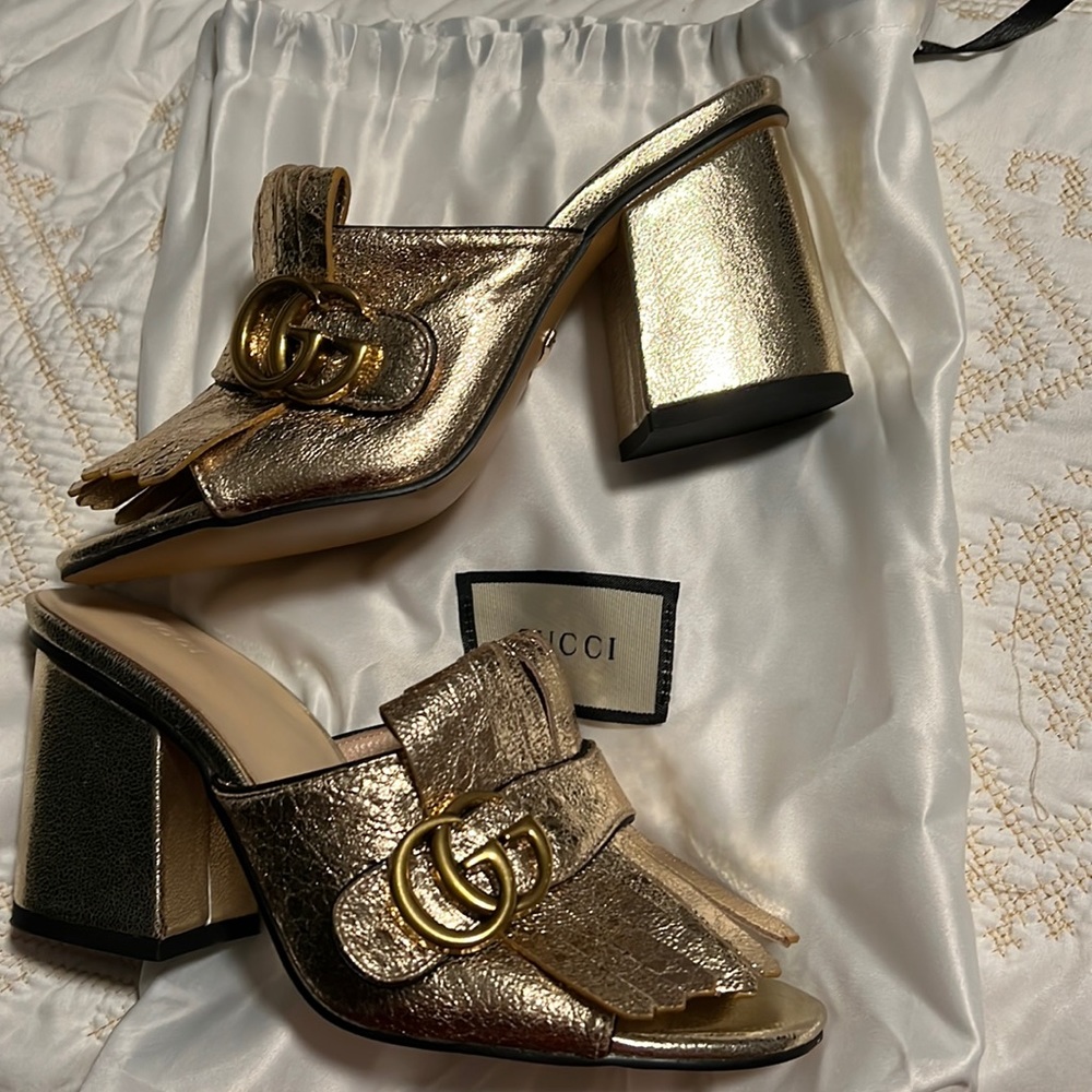 Gucci Marmont Fringe Mules with heel